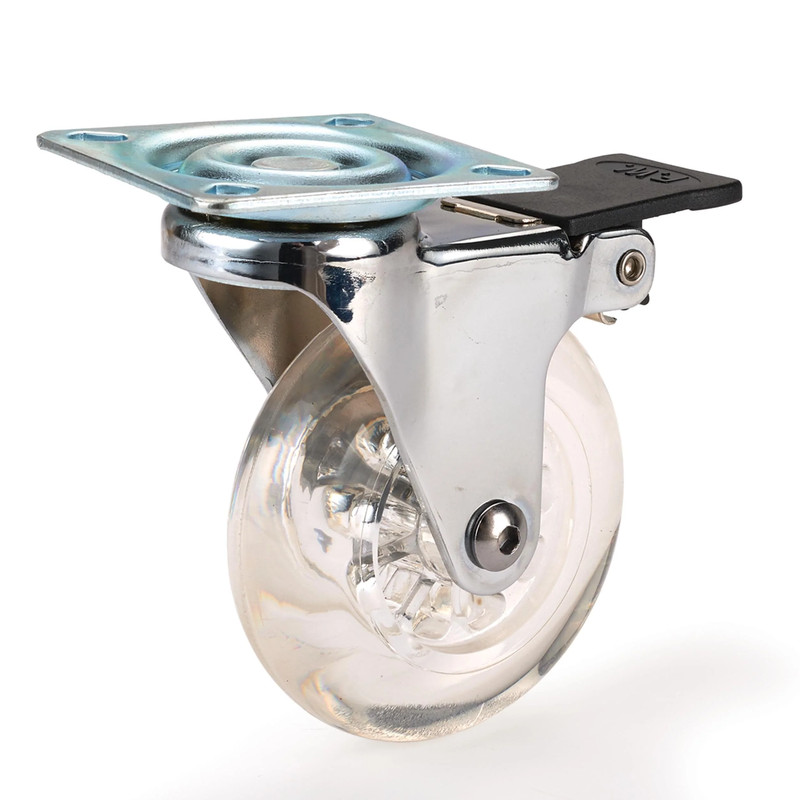 3" Skate Wheel Caster Locking with Rounded Translucent Wheel